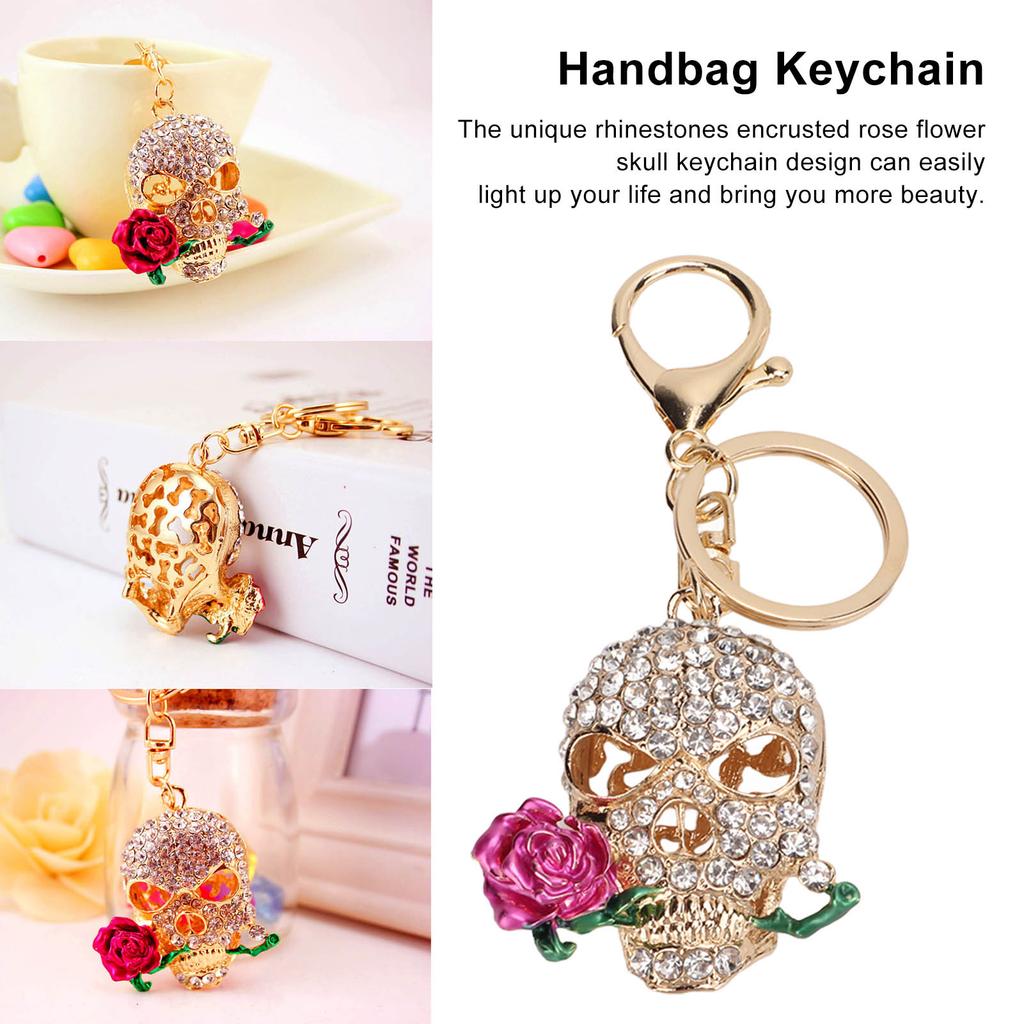 Skull Keychain Death   Flower Skull Car Keychain with Key Rings Hook Cool Keychain for Car Pendant Handbag Decor