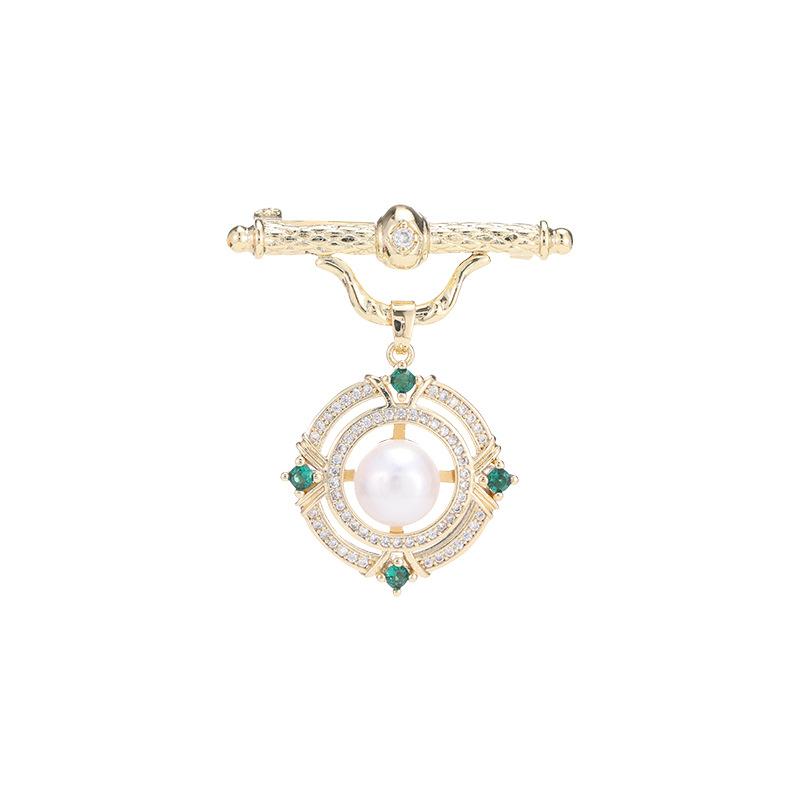 New micro-inlaid zircon geometric niche Libra pendant brooch temperament elegant freshwater pearl suit coat accessories