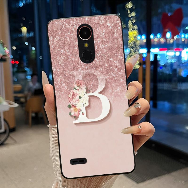 

A-Z Letter Phone Case For LG K10 2017 Soft Silicone Black Case Fashion Initial Letter Couple Candy Color Simple Casing LG K10 2017