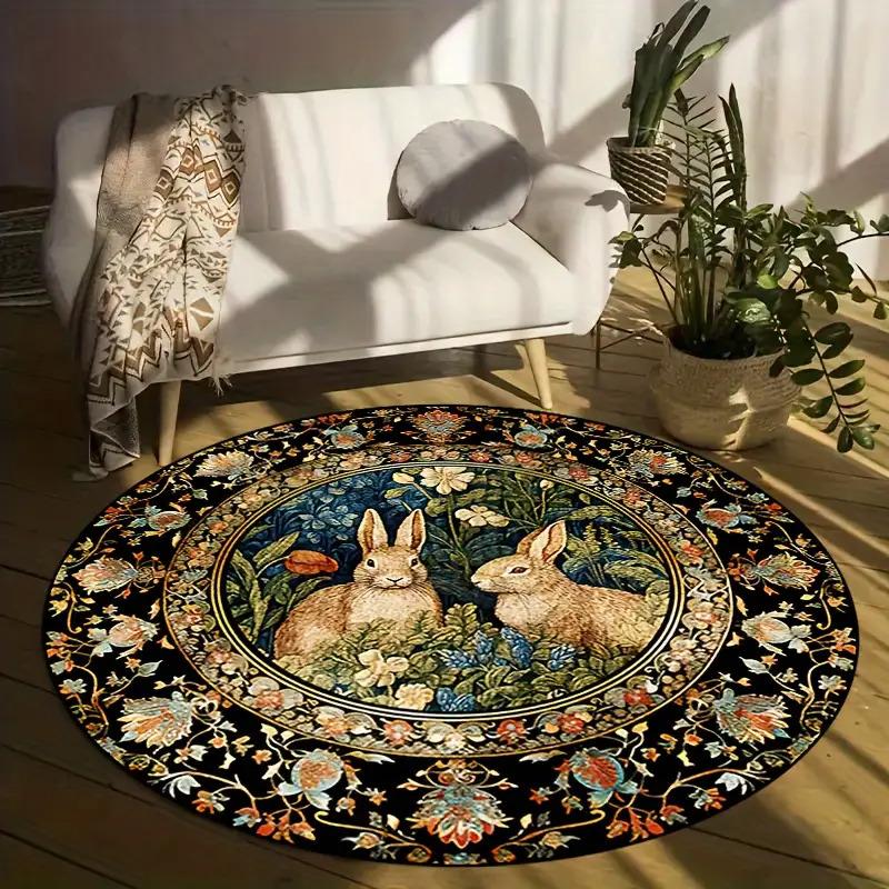 

Aesthetic Bunny Love Round Carpet Soft Non-Slip Decorative Mat 2D Print Nature Style Flower Rug for Nursery Patio Holiday Gift 60X60cm