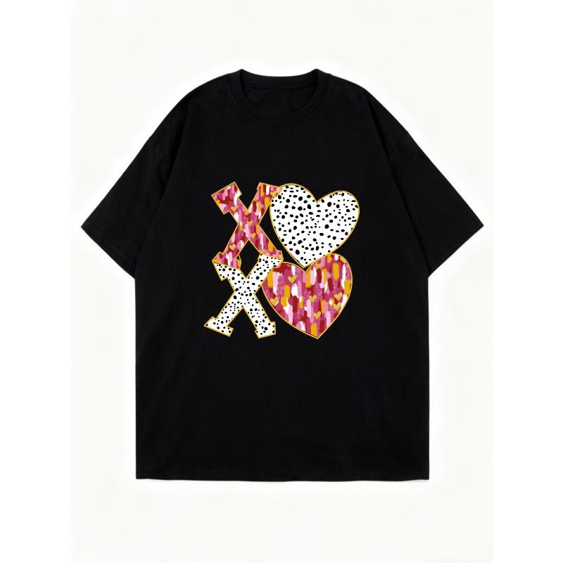 Oversized T Shirt Dress Black Xo Heart Print With Leopard And Dalmatian Patterns Casual Wear For Women