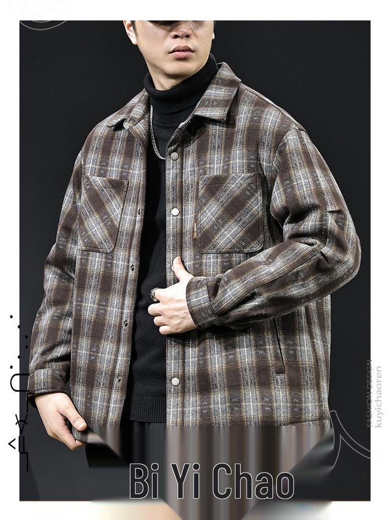 Amerikanische Retro Karomuster Herren Daunenjacke: Winterkollektion 2025 - Warme High-End-Oberbekleidung mit Revers