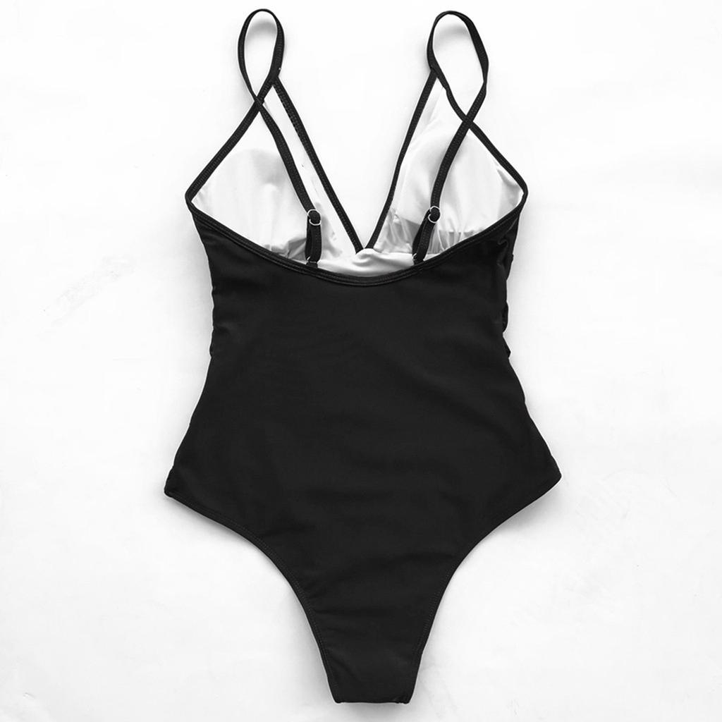 Women's V Neck One Piece Swimsuit with Adjustable Tie Straps Ruched Sides Solid Color Slim Fit Beachwear Swimwear