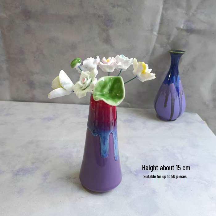 Handmade Ceramic Bouquet: Purple-Gold Lotus, Lily, Gardenia, Rose