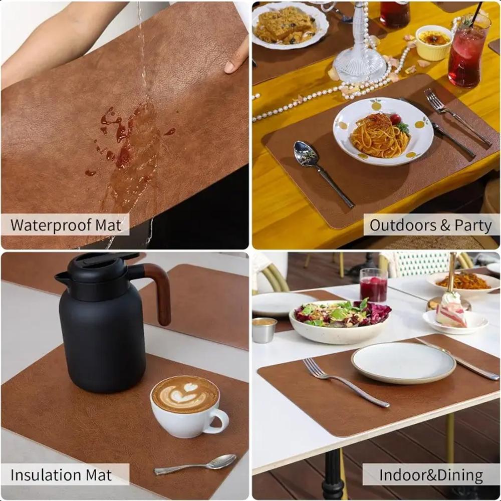 Cowhide Pattern Faux Leather Placemats ,Heat Resistant Non-Slip Waterproof Wipeable Washable Kitchen Dining ,PU Table Place Mats