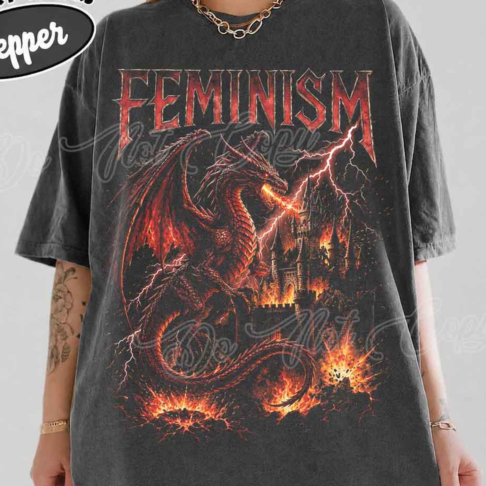 Feminism Dragon Shirt, Fire Dragon Graphic Tee, Feminist Gothic Shirt, Fantasy Dragon Tee, Vintage Grunge Shirt, Empowerment Graphic Tee XL