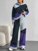 Flame splicing European and American autumn and winter casual long-sleeved suit women's hooded sweater trousers two-piece set
