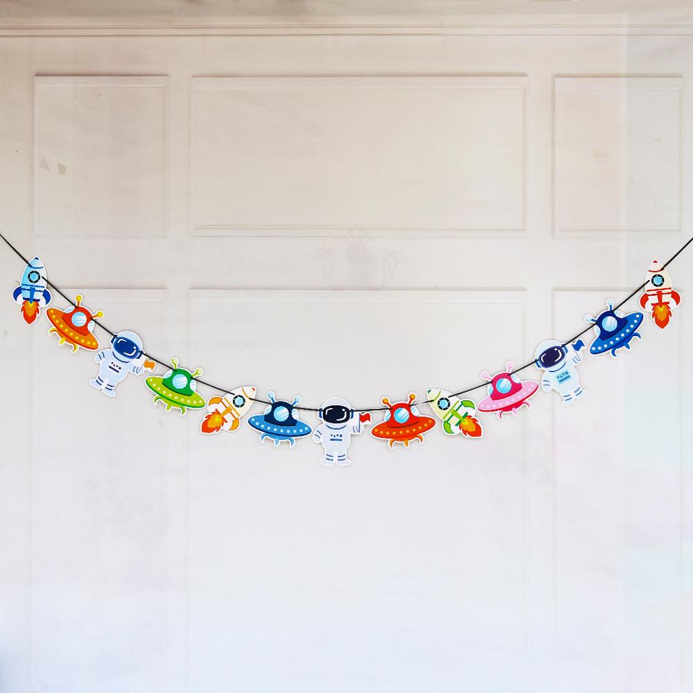 Rocket Astronaut UFO Birthday Banner for Kids Party