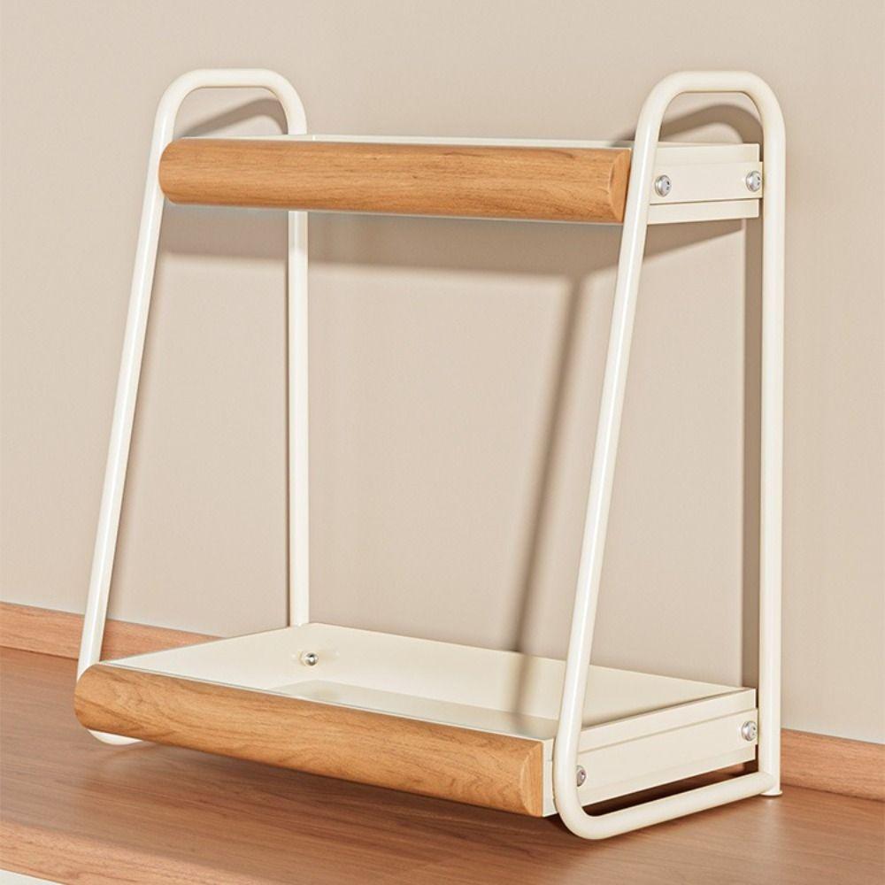 Double-Layer Seasoning Stand Solid Wood Kitchen Organizer Condiment Storage  Home Rack