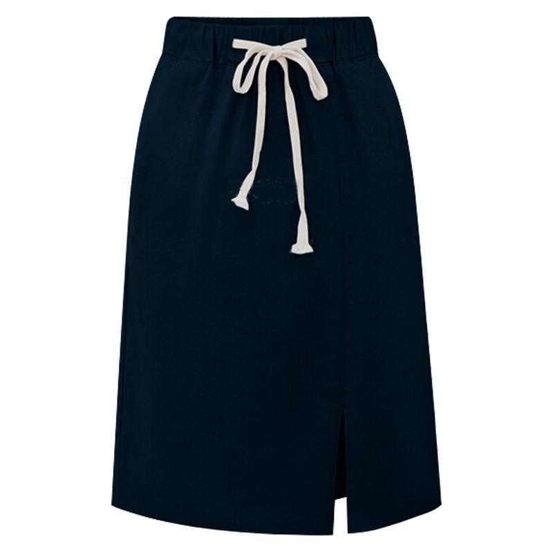 

Хлопковая повседневная короткая юбка для женщин, эластичная юбка с высокой талией и разрезом по подолу, однотонная тонкая короткая юбка трапециевидной формы, дышащая легкая юбка большого размера XL темно-синий