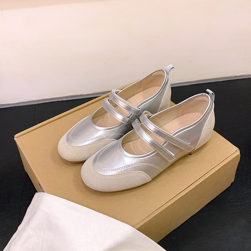 Cowhide Petite Height-Increasing French Ballet Flats - Women's Soft Sole 2025 Mary Jane Shoes
