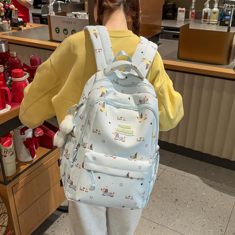 Tecknat tryck Student Skolväska Damryggsäck Stor Kapacitet Ryggsäck