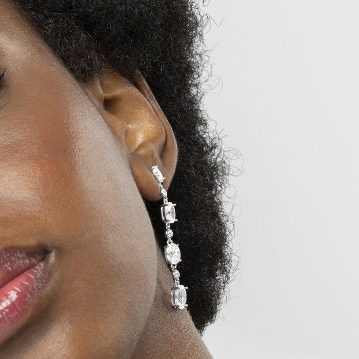 Boucles d'oreilles en argent sterling 925 avec zirconiums cubiques brillants, plaquées rhodium - Ahu