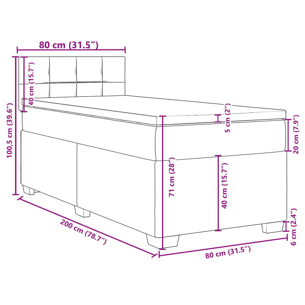 Box Spring Bed with Mattress Dark Gray 80x200 cm Velvet