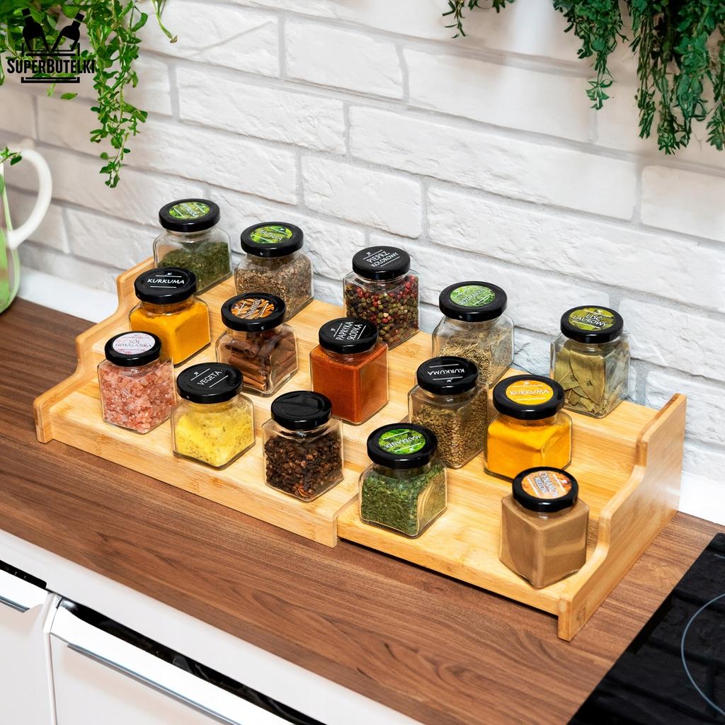 Extendable bamboo spice rack