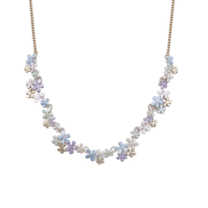 New Enamel Color Geometric Flower Necklace Women's Fashion Simple Color Painting Oil Small Petal Versatile Necklace
