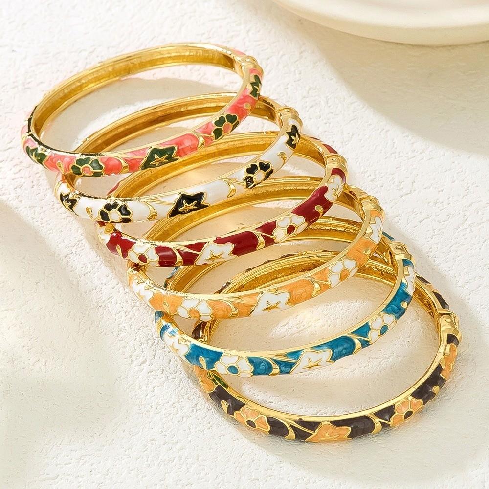 Enamel Colorful Flower Bangle Traditional Women's Hand Bracelet Gifts for Women Girl