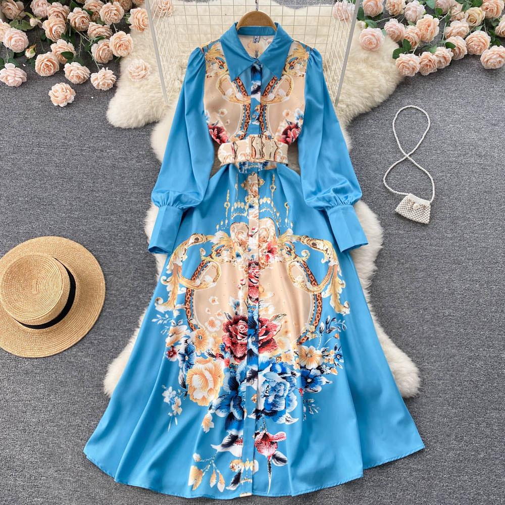 

RUGOD 2022, весенний новый дизайн, маленькое платье в западном стиле с длинными рукавами и французским ретро-модным принтом на талии и лацканами