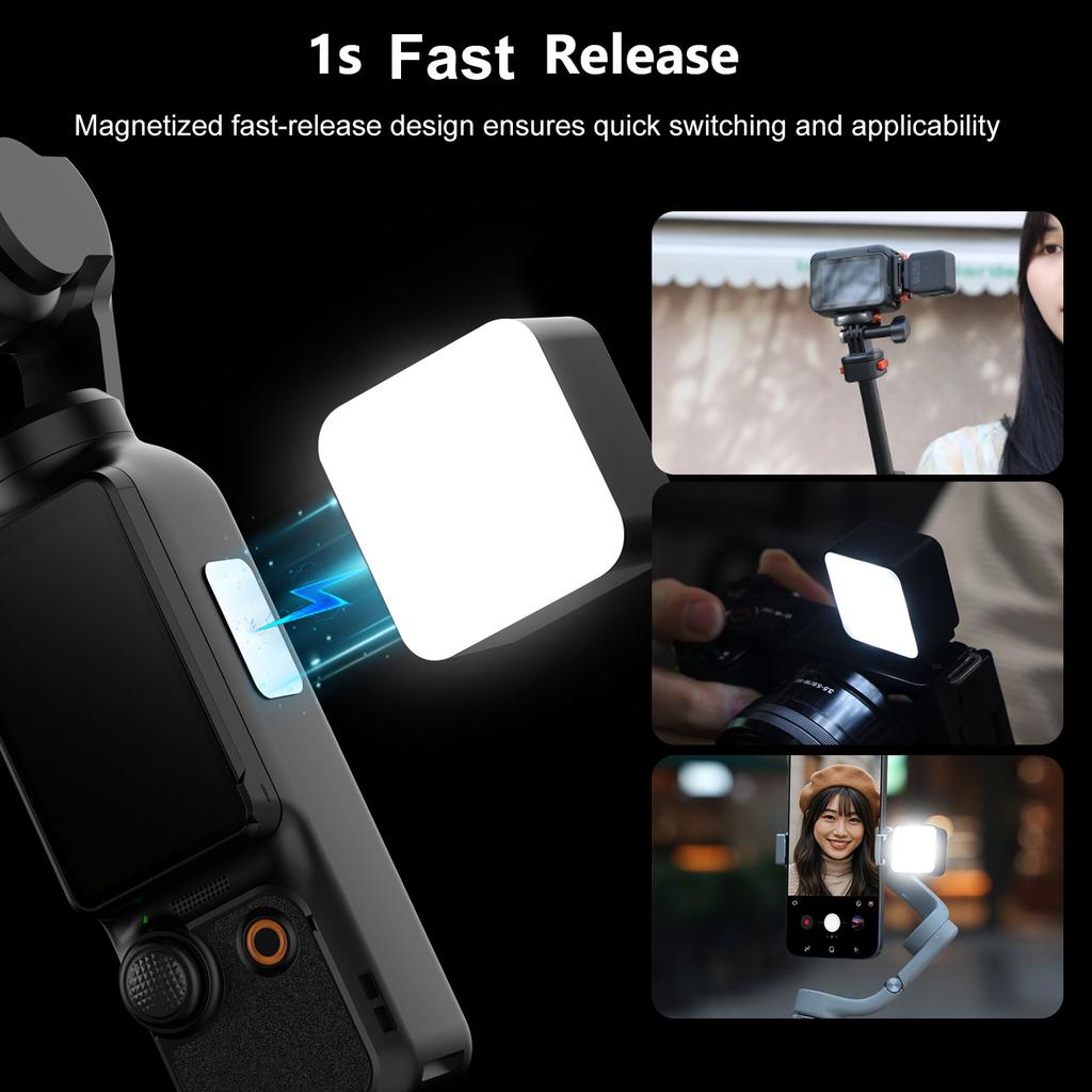 Portable Magnetic LED Video Light with 3 Color Temperatures (3000K, 4000K, 6000K), Rechargeable, Compatible with Action 6Celsius