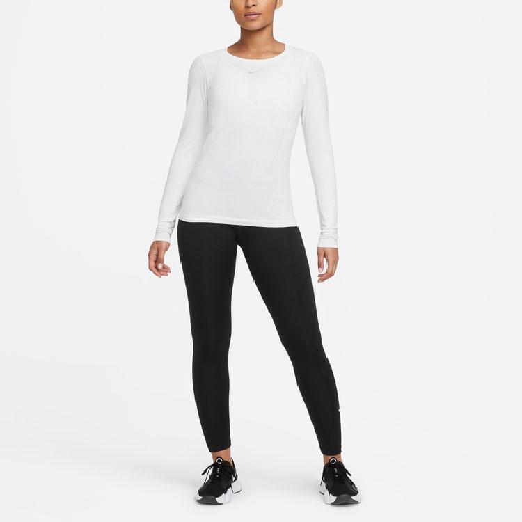 Nike Solid Casual Commuter Sports Round Neck Long Sleeve T-Shirt Women Tops White DD0594-100
