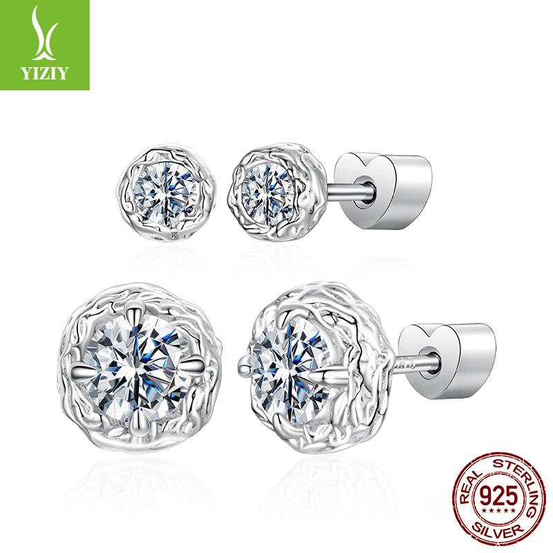 D Color Texture Rock Sugar Moissanite Stud Earrings Women Shine Luxury S925 Sterling Silver Stud Earrings