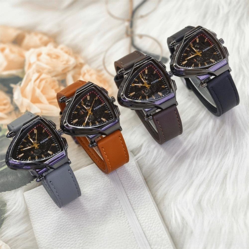 Casual Mechanical Watch Simple Quartz Wrist Watch New Triangular Hollow Watch Men