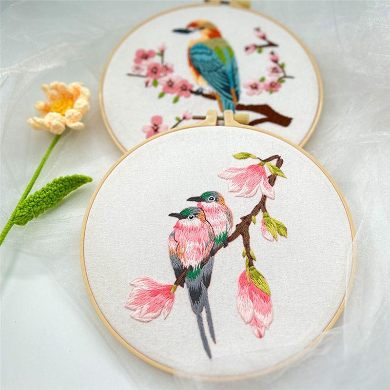 AEE4-4Pack Embroidery Kits For Adults Embroidery Kit For Beginners Hand Embroidery Kit With Patterns(Birdie)