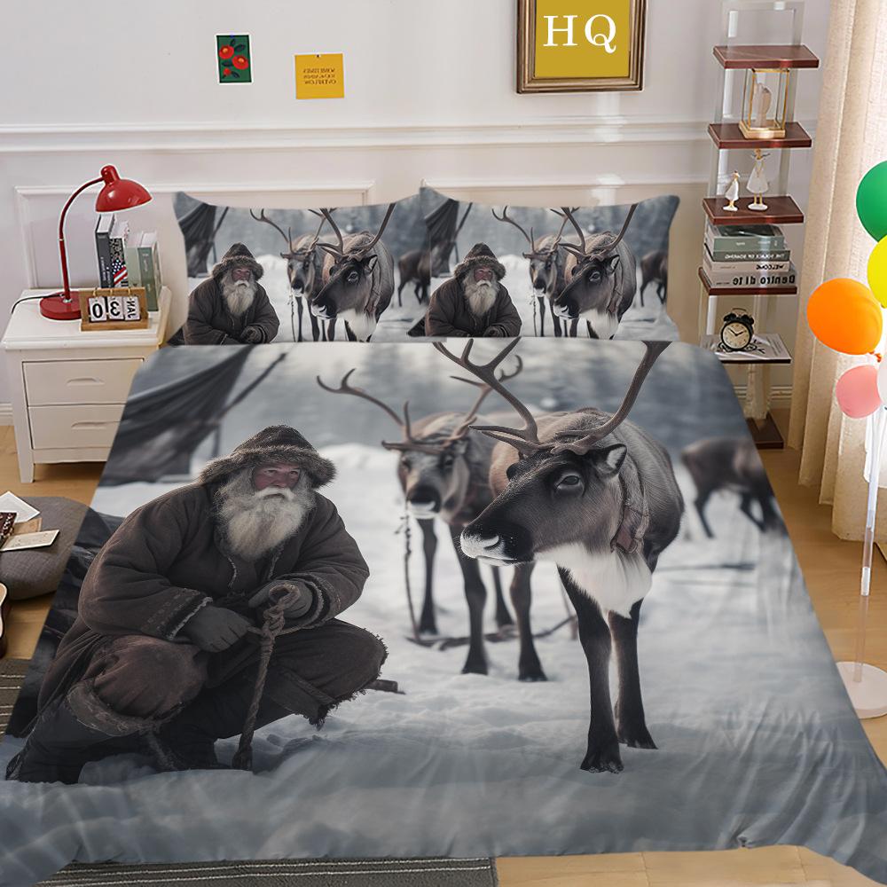 Jultomte Älg 3D-tryckt Polyester Örngott Täcke Två- eller Tredelat Set Tillgängligt