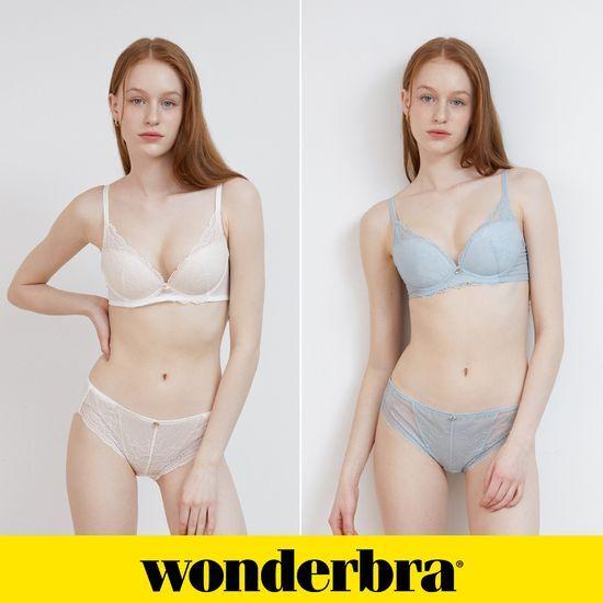 

Soft lace no-wire bra and panties 4-piece set ivory+blue WBW4N2426_T 80B(95)