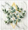 Eucalyptus Leaves Shower Curtain, Modern Botanical Composition With Branches On Polygonal Shapes, Cloth Fabric Bathroo