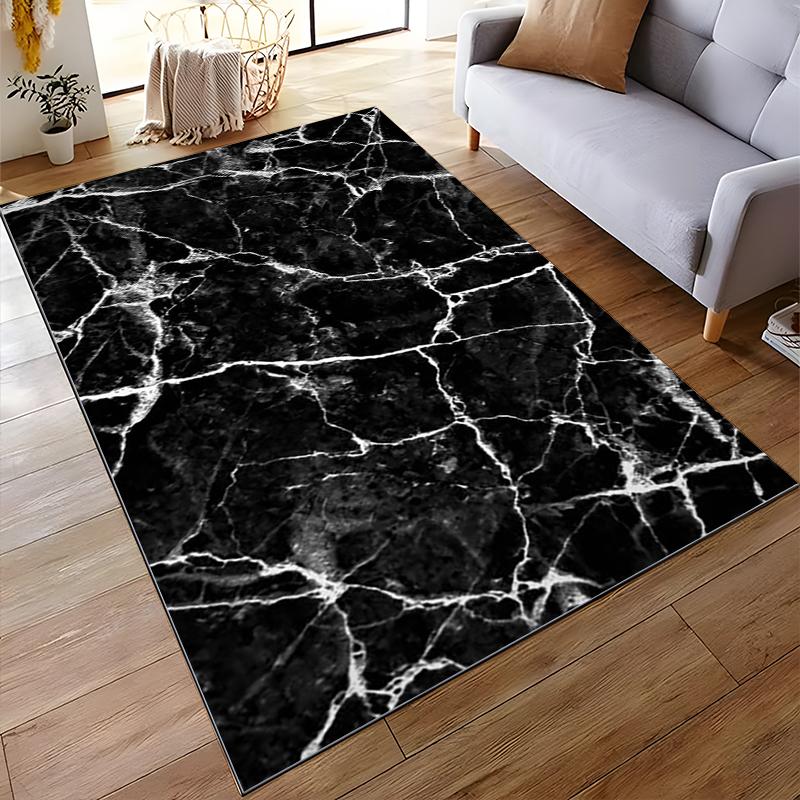 Black Marble Pattern Rug Design - Non-slip rug suitable for living room and bedroom sofas sofas