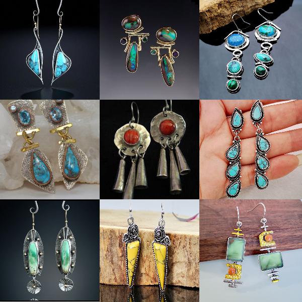 

Разноцветные бирюзовые серьги для женщин, ювелирные изделия в этническом стиле, висячие серьги с крючками, подарки 01