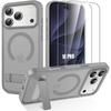 Case + 2 Tempered Glasses for iPhone 18 Pro, Anti-Scratch with Magnetic Ring and Stand - Gray