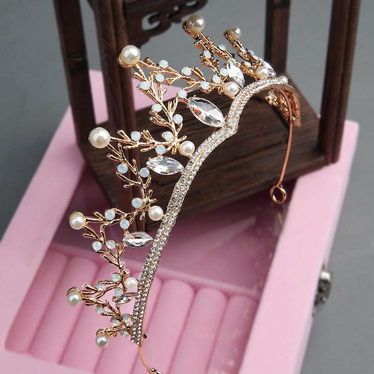 Bridal Alloy Rhinestone Crown Headdress New Baroque Crown Wedding Gauze Accessories Crystal Gold Birthday Hair Accessories