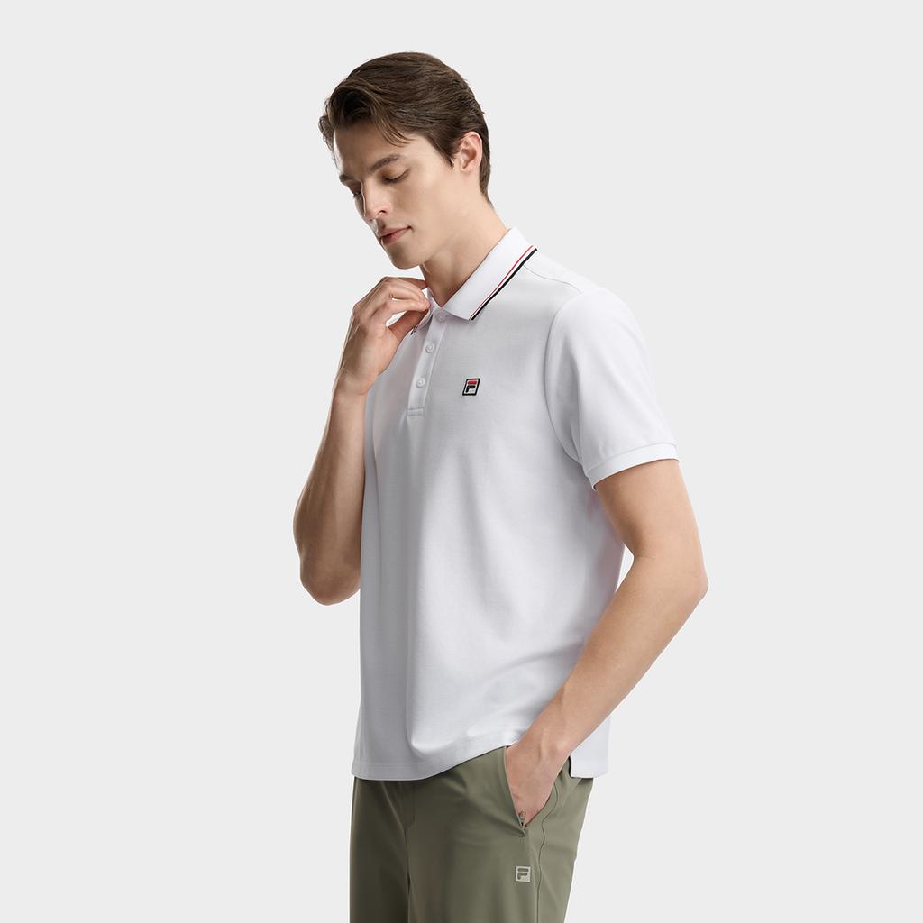 Fila F.C. Fashion Classic Simple Retro Casual Comfortable Versatile Knitted Short Sleeve Polo Shirt Men Tops White F11M621102FWT