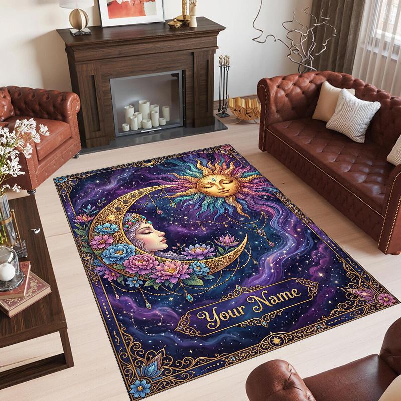 Cosmic Theme Crystal Velvet Floor Rug Personalized Custom Name Text Warm Carpet Home Decoration