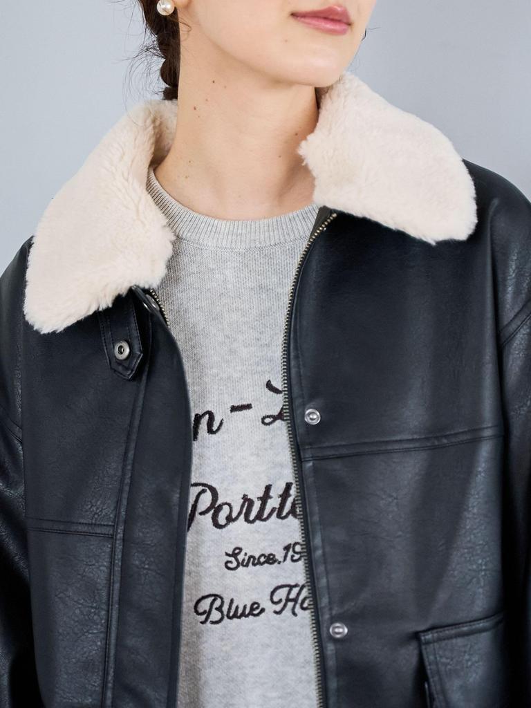 Cohen Leather-Like Vintage Blouson with Boa Collar, 76606000021, 0900, BLACK (09), FREE