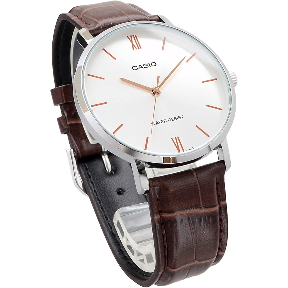 Casio MTP-VT01L-7B2 Quartz Men's Watch Silver Brown Leather Band Imported Model