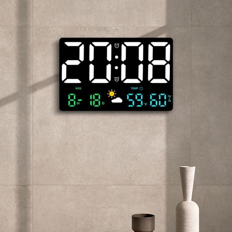 Large Digital LED Wall Desk Clock Calendar with Alarms,Temperature Thermometer for Bedroom Room Table