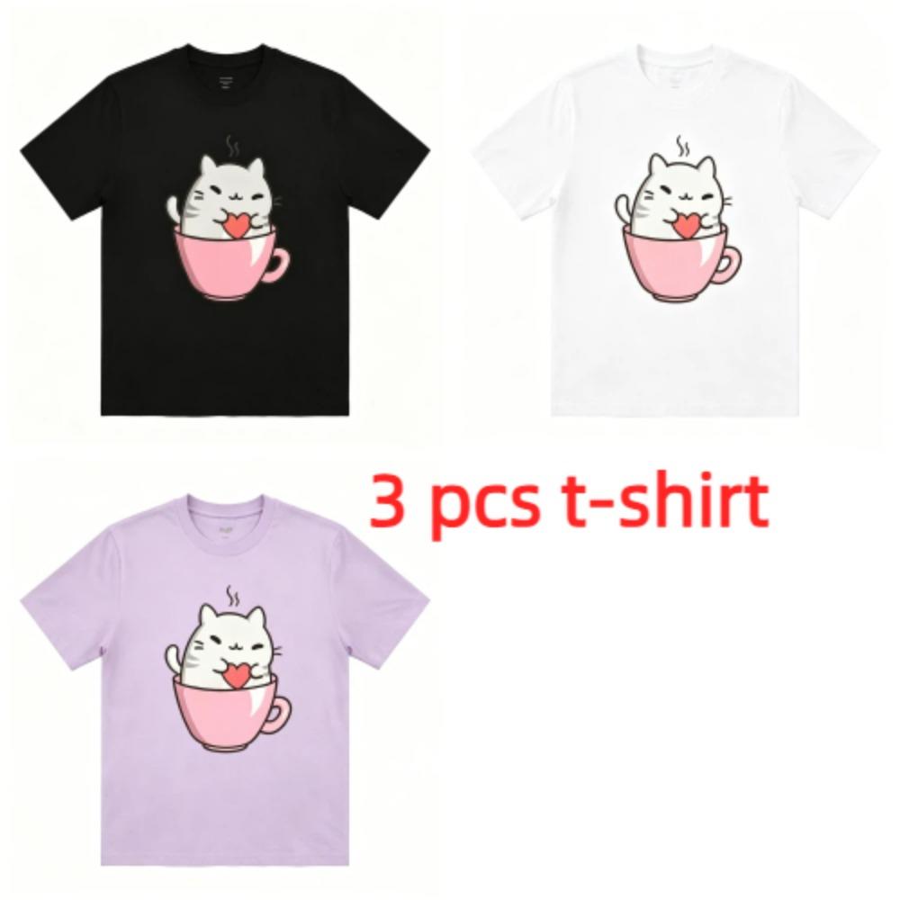 Cartoon Shy Loving Mouse Print Women's T-Shirts Summer Fashion Street Outdoor Casual T-shirt Tops for Men's and Women's Tees Top