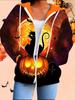 Cardigan à capuche imprimé 3D Halloween Grande taille Automne Hiver Rétro