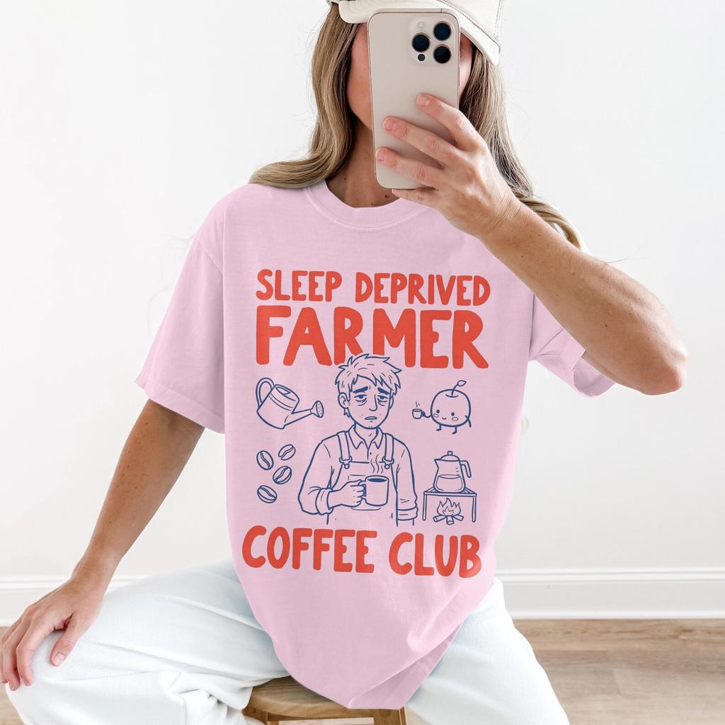 Sleep Deprived Farmer Stardew Valley Shirt Coffee Club Indie Video Game Tee Cozy Games T-shirt Funny Gamer T Shirt Gift for Gamers