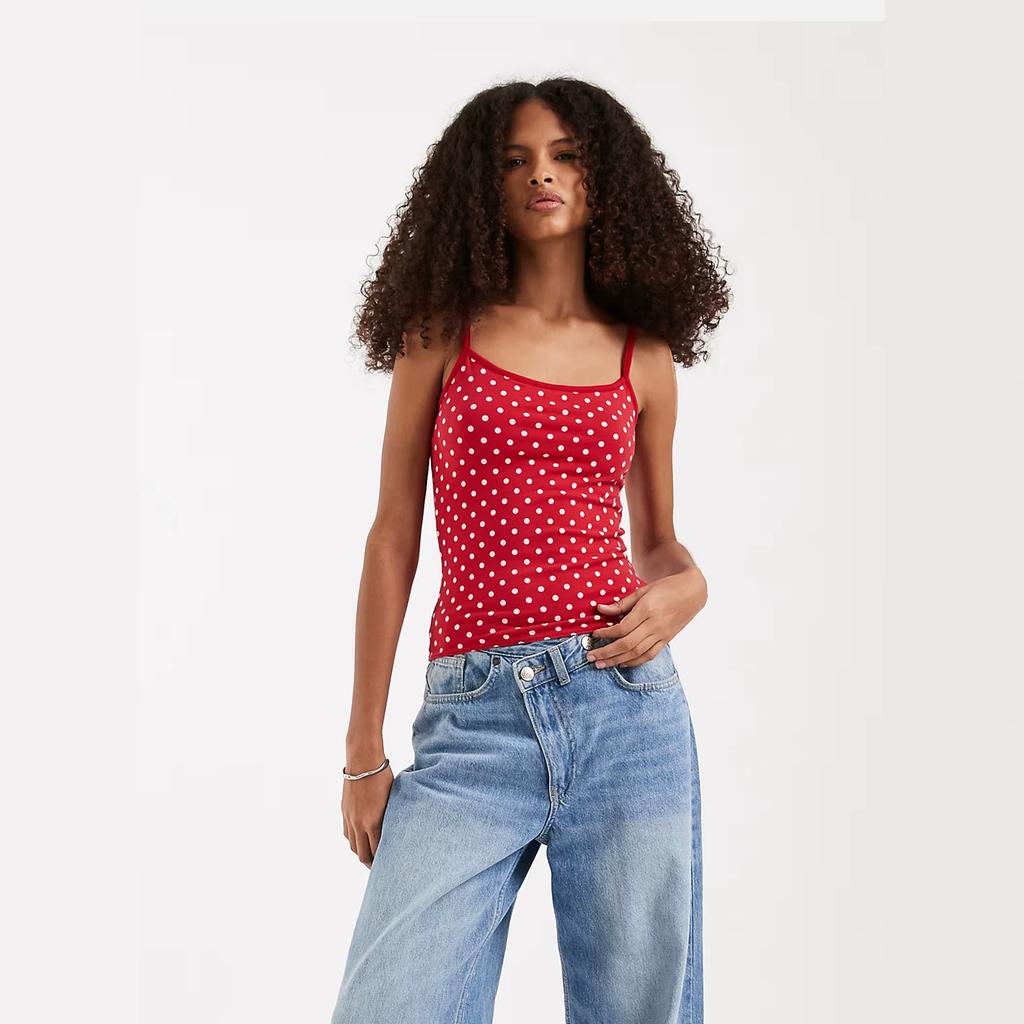 Women's Sleeveless Cami Top Round Neck Sexy Style Tank Top Polka Dot Print Knit Slim Crop Camisole Summer Casual Outfit