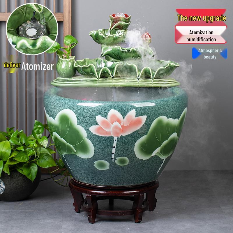 Jingdezhen Goldfish Tank: Floor-Standing Ceramic Water Feature for Balcony, Office, or Living Room.