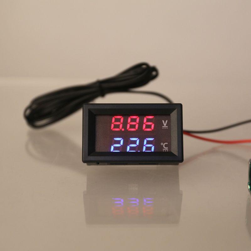 400B Voltmeter & Thermometer Display Panel 12v 24v Battery Temperature Meter Tester Gauge for Car