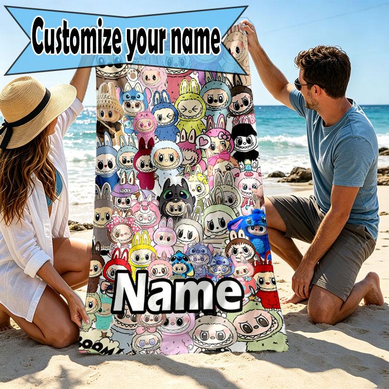 Asciugamano da Spiaggia Personalizzato con Nome e Stampa Labubu, per Viaggio Campeggio Festa in Spiaggia Decorazione per la Casa, Regalo di Compleanno per Famiglia e Amici