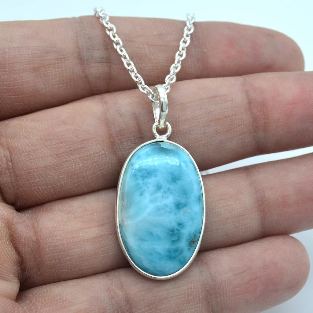 Larimar Edelstein Halskette, 925 Silber Halskette, Geschenk für sie, Boho Schmuck, Statement Halskette, Jubiläumsgeschenk