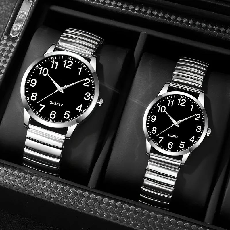 

1/2 шт. Парные кварцевые часы Модные Креативные Арабские цифры Круглый циферблат Эластичный ремешок Элегантные Парные наручные часы Подарок для влюбленных