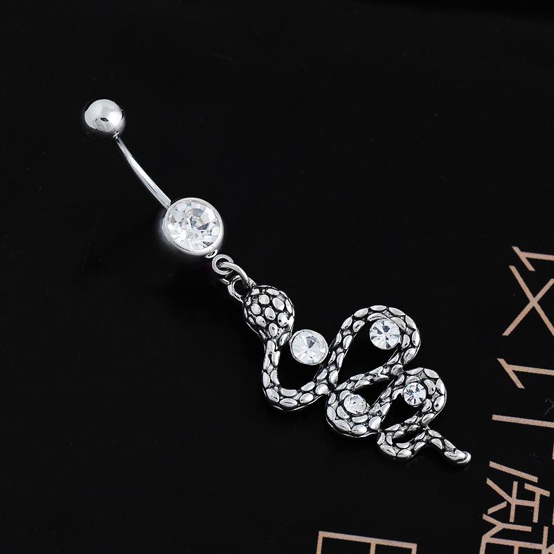 Retro Schlangenanhänger Edelstahl Bauchnabelpiercing mit Diamantbesatz