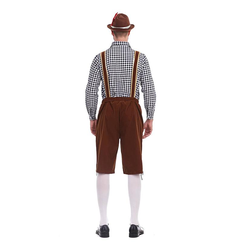Cosplay new German traditional beer festival costume plaid shirt men's beer suspenders set Halloween beer costume